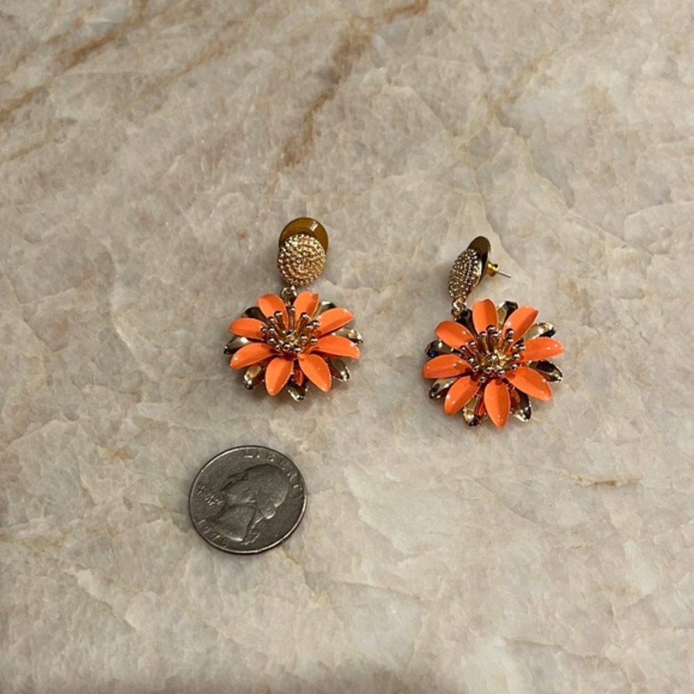 Monet Orange and Gold Floral Earrings